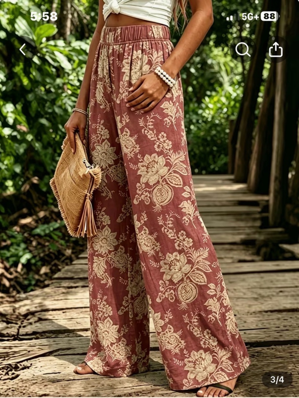 Floral Wide-Leg Pants - Rust Floral
